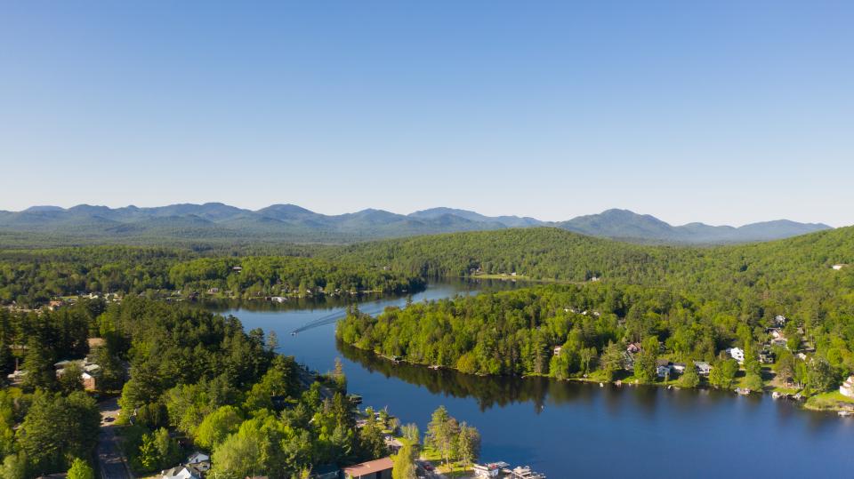 An aerial view of Lake Flower gives a glimpse of the paddling possibilities.