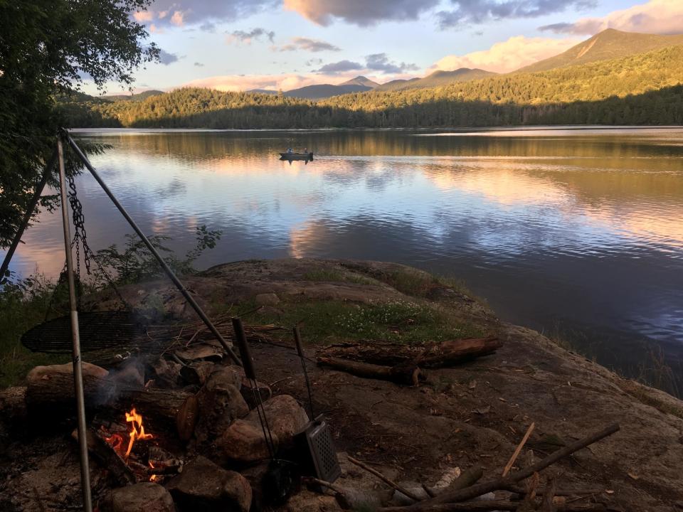campfire near the shore of Moose Pond
