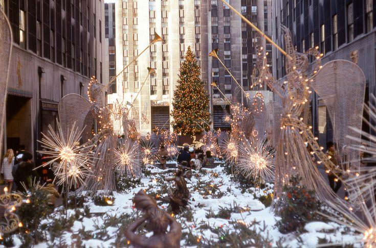 A photo of the 1969 Rockefeller Center Christmas Tree, a balsam fir selected from Saranac Lake and transported to Manhattan