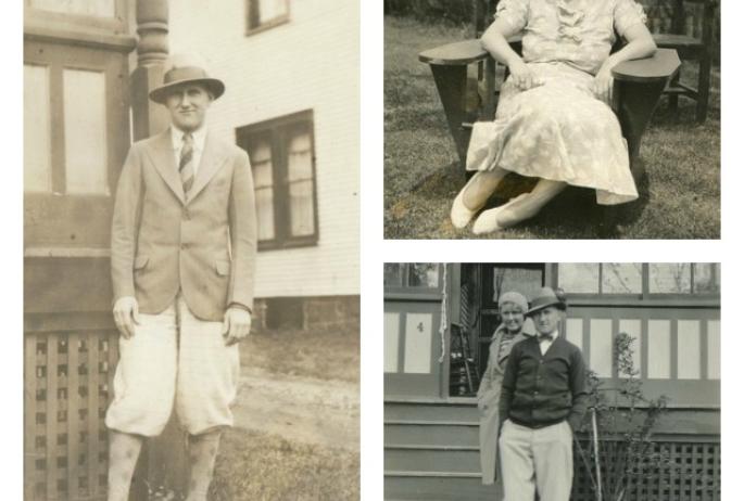 Louis Mackay (left) probably would not have met Helen Jensen (top right) if they were not both drawn to Saranac Lake at the same time (bottom, left) Lou with his friend Priscilla