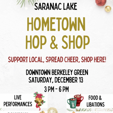 flyer with holiday colors and details such as gifts and bows