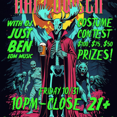 skeleton moose with werewolf and zombie figures - event poster