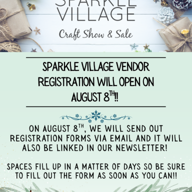 poster with black text detailing craft show registration winter seasonal images of packages and bows