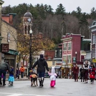 Downtown Saranac Lake with trick-or-treaters from years past