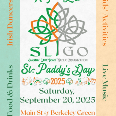 gaelic symbol poster with event details. St. Patrick's Day green and gold colors