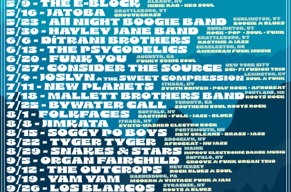 Poster with dates and band names for the full season of Part-i-o