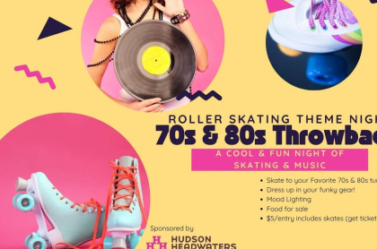 80s themed poster with skates and record detailing event 