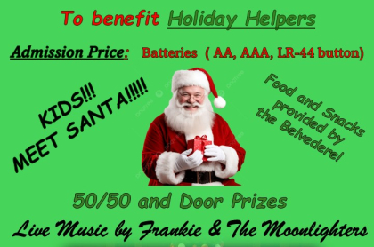 green poster with picture of Santa and band performing