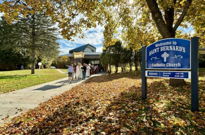 Blue sign for the St Bernards Parish