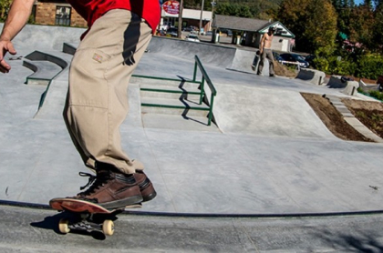 Close up of feet on a skateboard