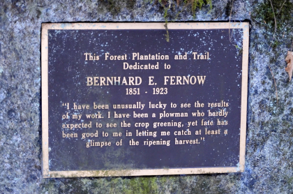 A metal plaque on a rock for B. Fernow.