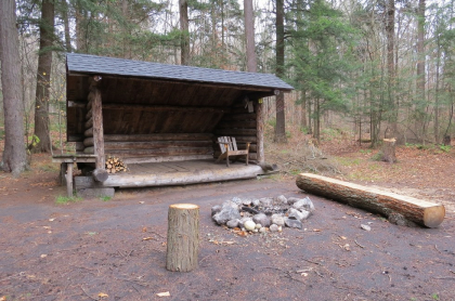 A lean-to with a firepit