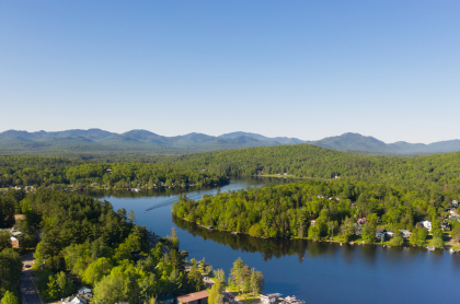 An aerial view of Lake Flower gives a glimpse of the paddling possibilities.