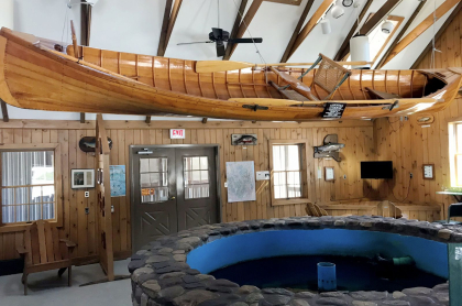 A small indoor pool of a fish hatchery