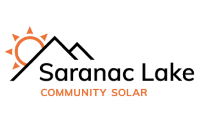Logo of a sun over a mountain with Saranac lake Community Solar