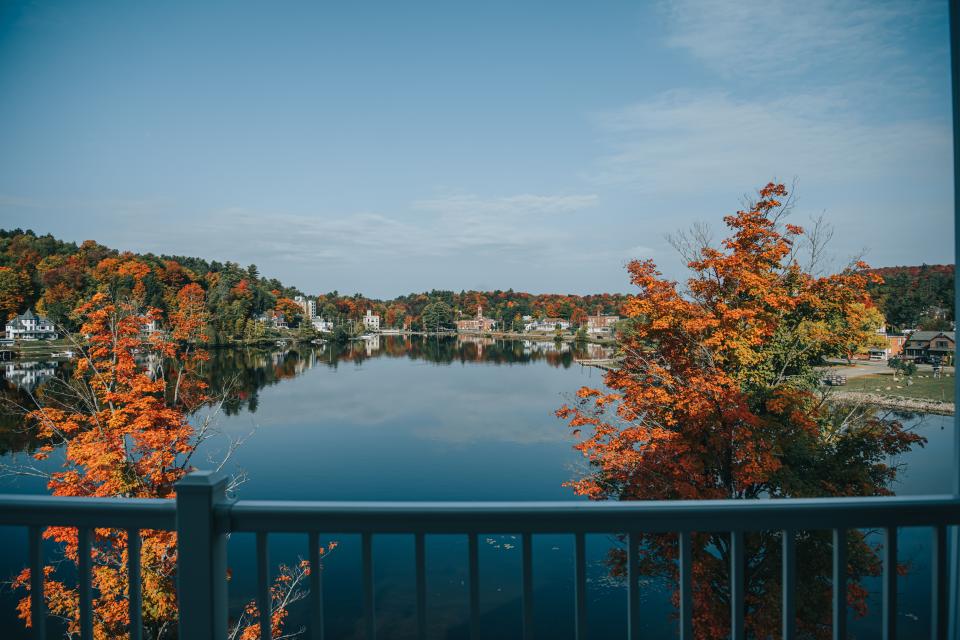 The view of Lake Flower from a lakeside room at Saranac Waterfront Lodge