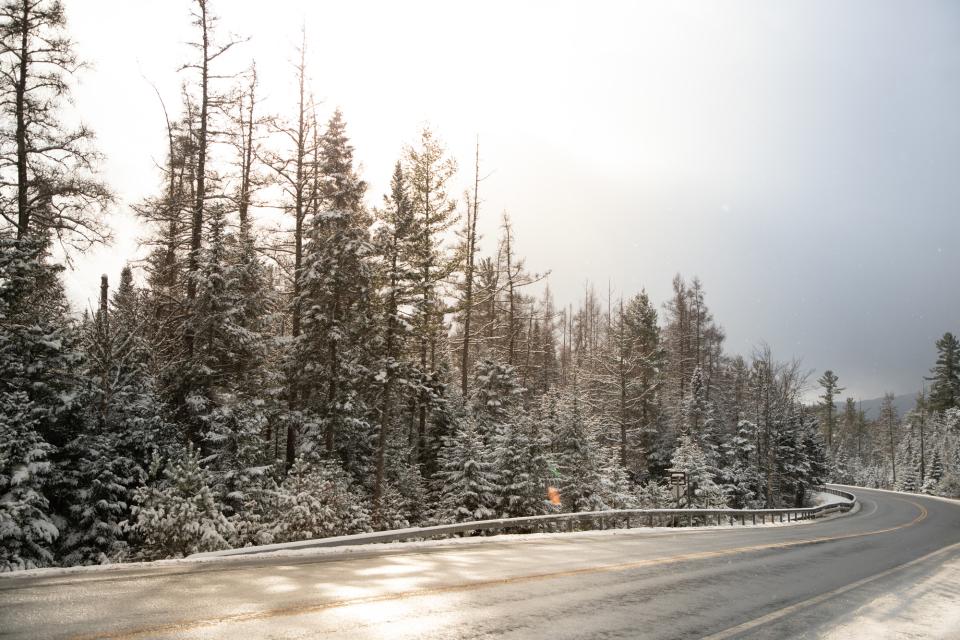 A snowy scene through the Adirondacks.