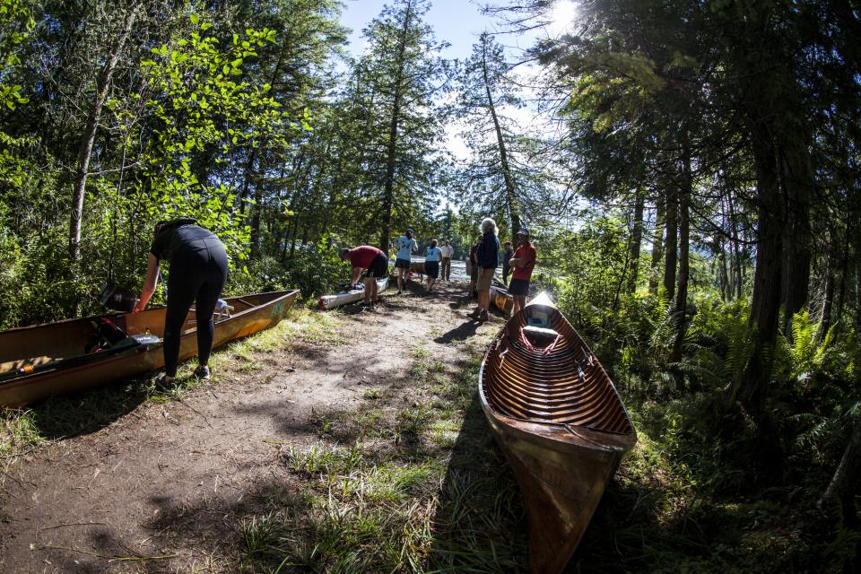 Groups prepare to launch after one of the carries in the Adirondack 90-Miler