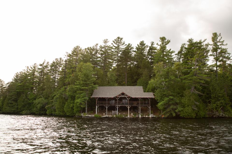 The Eagle Island Camp boathouse on Upper Saranac Lake.