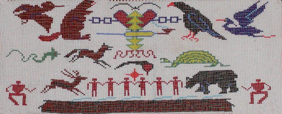Original beadwork showing the clans and symbols of the Iroquois Confederacy. Courtesy Six Nations Iroquois Cultural Center.
