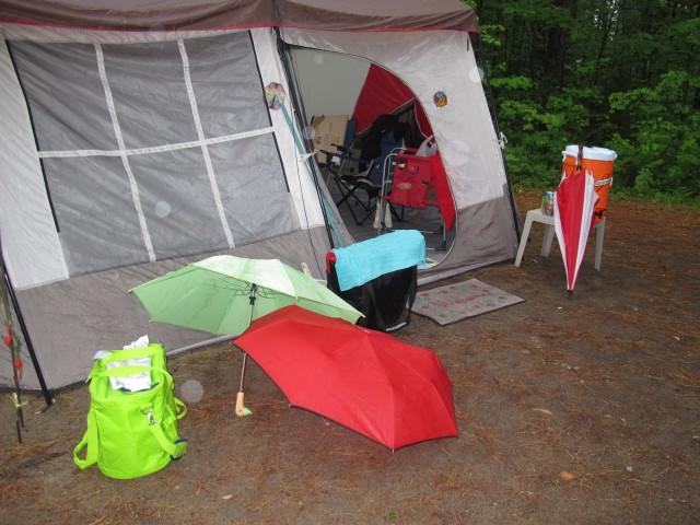 Lots of tents and rain gear