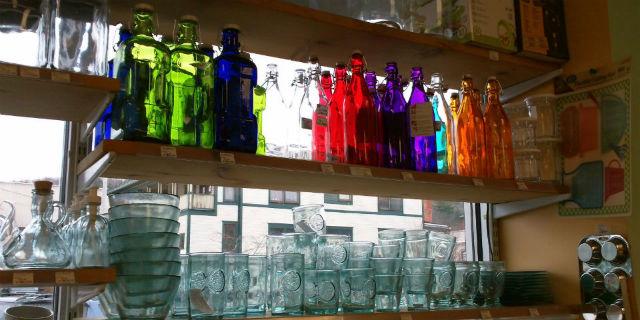 recycled glass in sunny window