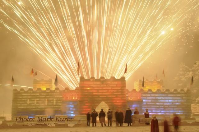 Winter Carnival fireworks over the ice palace - photo by Mark Kurtz