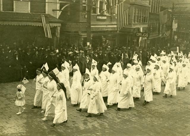 curing was so important in the aftermath of the war effort that nurses marched in the parade welcoming veterans back (courtesy of Historic Saranac Lake wiki website)