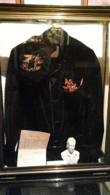 he was a slightly built man -- this velvet jacket seems like a boy's size -- the sprig of heather is from Scotland