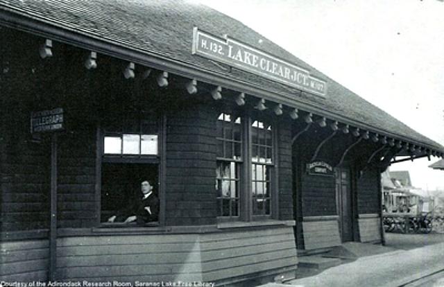 Lake Clear Junction, train depot, in the early part of the 20th century. This building is still there today. (photos courtesy of Historic Saranac Lake wiki website (localwiki.org/hsl)