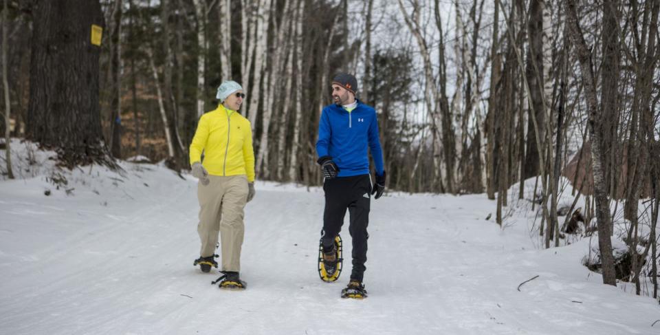 Wide, groomed trails make snowshoeing easy.