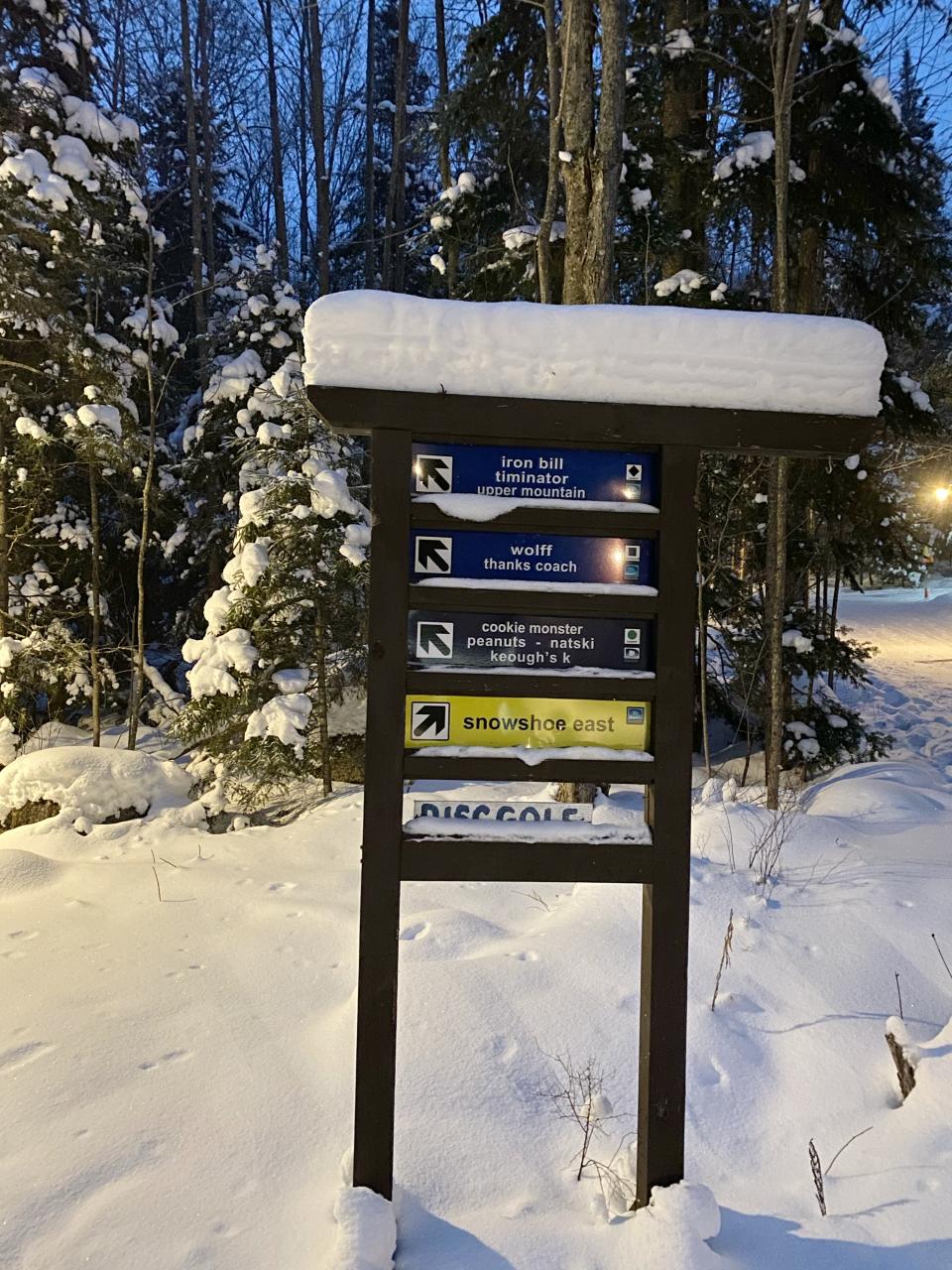 Signage at Dewey provides guidance on trail locations and difficulty.
