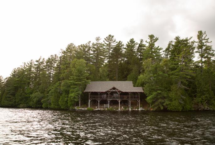 The Eagle Island Camp boathouse on Upper Saranac Lake.