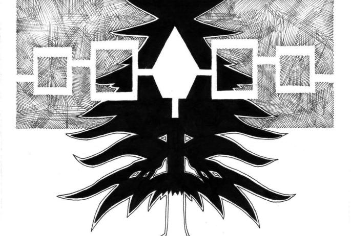 A black and white illustration of the Tree of Peace. Courtesy John Fadden.