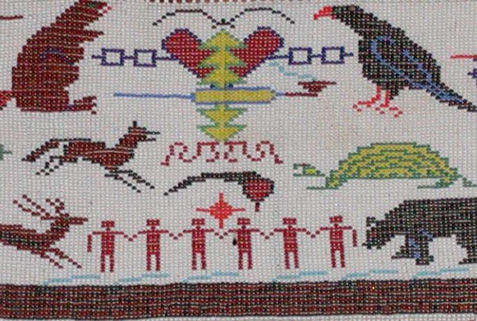 Original beadwork showing the clans and symbols of the Iroquois Confederacy. Courtesy Six Nations Iroquois Cultural Center.