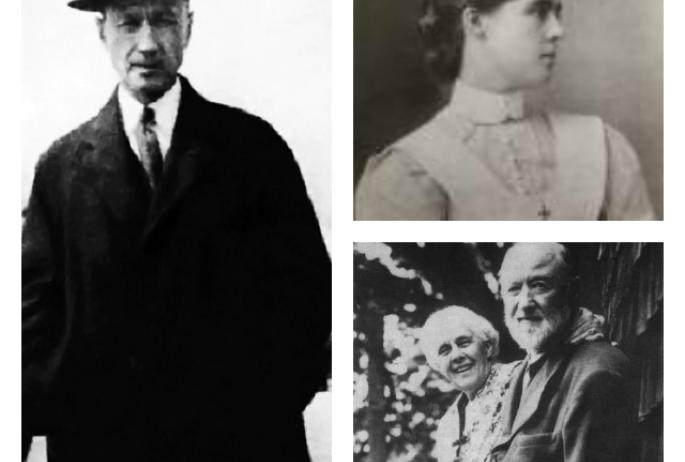 Charles Ives, (left) American modernist composer, met his wife, Harmony (top right) while being treated in Saranac Lake