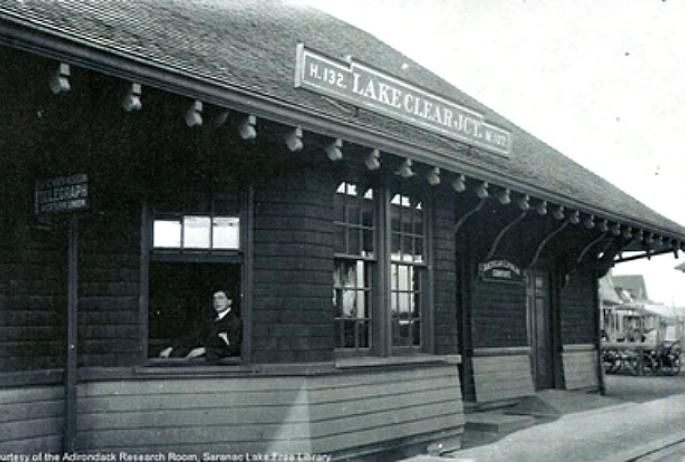 Lake Clear Junction, train depot, in the early part of the 20th century. This building is still there today. (photos courtesy of Historic Saranac Lake wiki website (localwiki.org/hsl)