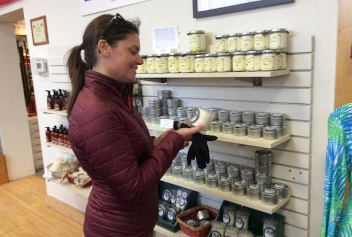 Our community store is a great place to find local crafts, like these scented candles.