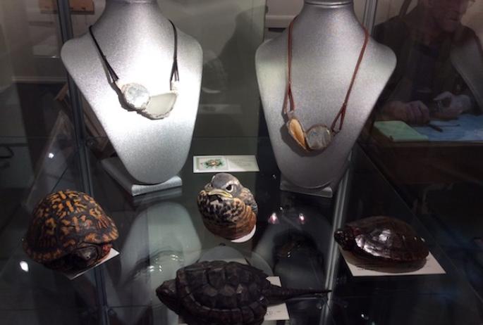 The jewelry on display shows a highly personal outlook from the artist, which can bestow the same on the lucky wearer, too. I also love the "Angry Bird" in the center.