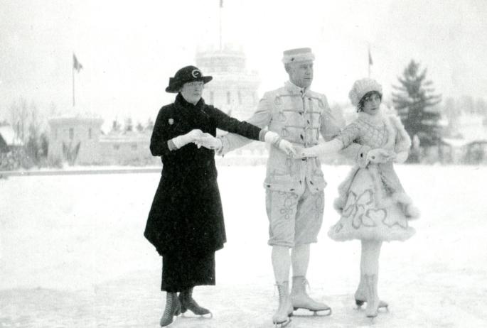 Figure skating on Pontiac Bay was a fun activity for all ages. Photo courtesy of Saranac Lake Historical Society.