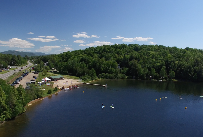 An aerial view of Lake Colby beach