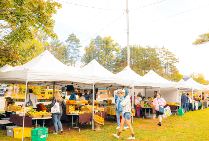 A farmers market on a fall day.