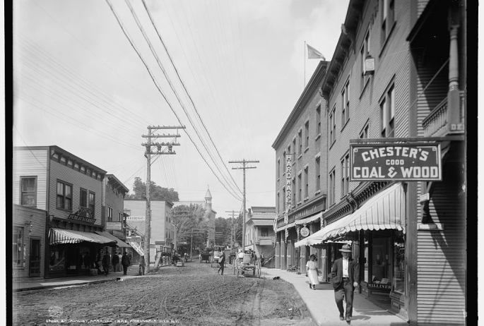 A historical photo of Saranac Lake's Main Street.