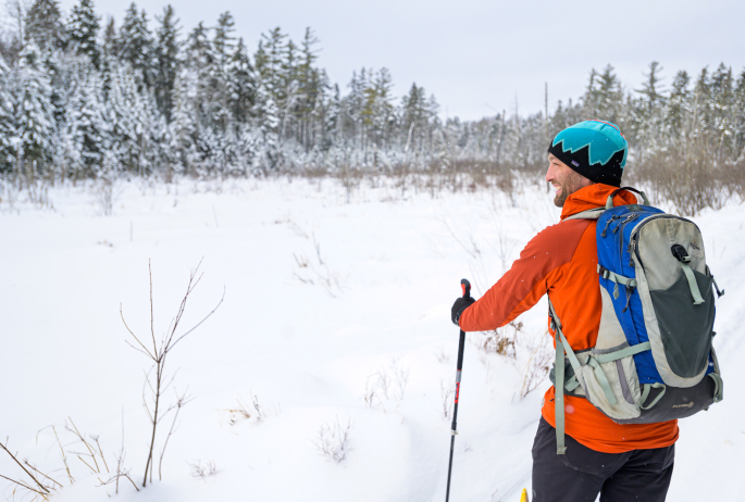 A cross-country skier in the snow.