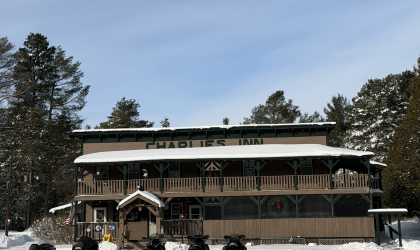 The front of Charlies Inn in the cold season