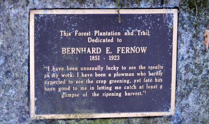 A metal plaque on a rock for B. Fernow.