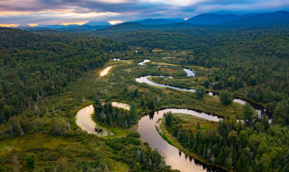 Aerial view of the meandering Saranac River