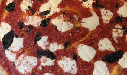 A Margarita pizza with fresh mozzarella from Little Italy Saranac Lake